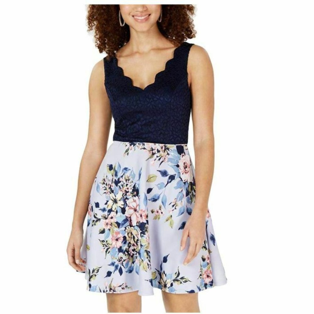 City Studio 11 Navy Blush Lace Dress NWT AV62
